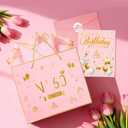 10 x OLOSONG Happy 60th Birthday Gift Bag for Women,with Handles Design,60 Years Old Time Greeting Card, Envelope Sticker Bow Ribbon and Tissue papers for Women Girls 13Pink+Gold Hot Stamping