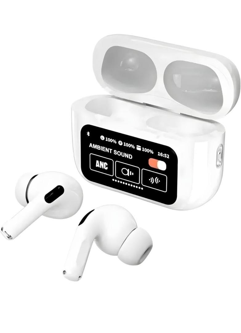 A9 PRO In Ear Wireless Headphones Earphone Touch Screen Display, Equalizer, Auto-Lock, White