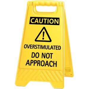 7 x Caution Overstimulated Do Not Approach Office Decor, Funny Desk Sign for Women Coworkers, Valentines Day Gag Gifts for Tax Season, Sarcastic Desk Accessories, Phone Holder with Mirror