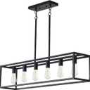 Black Farmhouse Kitchen Island Lighting, Modern Industrial Chandelier, 6-Light E26 Linear Rectangular Hanging Light Fixture for Living Dining Room Bedroom Kitchen Island