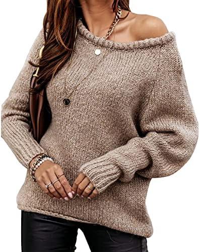 BTFBM Women Casual Long Sleeve Fall Sweaters Crew Neck Solid Color Soft Ribbed Knitted Oversized Pullover Loose Fit Jumper, Beige, L