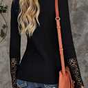 Miselon Womens Long Sleeve Henley Shirts V Neck Lace Button Tops Ribbed Knit Casual Slim Fit Blouse (Black)