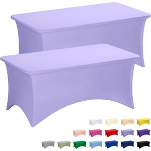 Fixwal Lavender Stretch Table Cloth Rectangle 2 Pack 6Ft, Spandex Fitted Table Covers Washable for Party, Trade Show, Banquet, Wedding, Buffet