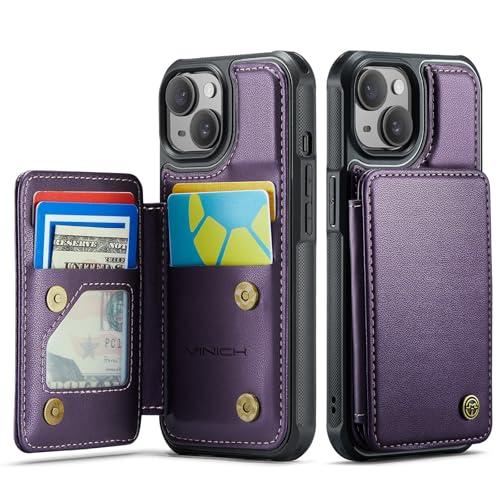 Vinich for iPhone 14 Wallet Case with Card Holder, RFID Blocking Credit Slots Kickstand Shockproof Phone Cover Fit for iPhone 14 6.1" Purple