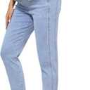POSHGLAM Women's Maternity Boyfriend Jeans Over Belly Stretch Comfy Loose Casual Denim Pants with Pockets for Everyday Wear(Seam Light Blue, XX-Large)