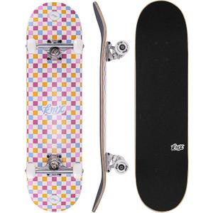 KMX Complete 31" x 8" Skateboard for Beginners, Double Kick Concave Deck, 7 Layer Canadian Maple | Premium Truck | Kids Cruiser Skateboard for Kids Ages 6-12, Girls, Boys, Teens(Pink Checkered)