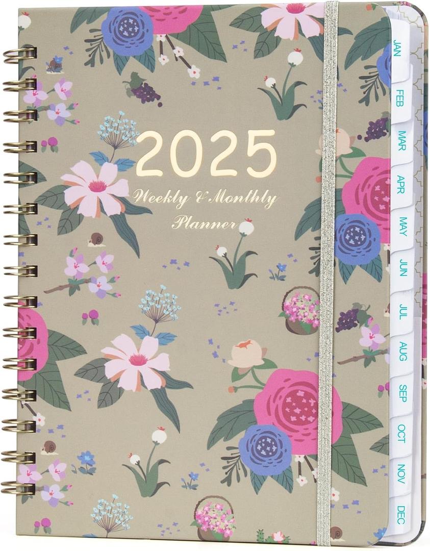 2025 Planner, Weekly & Monthly Planter 2025, Jan. 2025 - Dec. 2025, 12 Monthly Planner for Daily Organizing, Hardcover Calendar Sized 8.5" x 6.1", Pink & Purple Flowers (Style C)