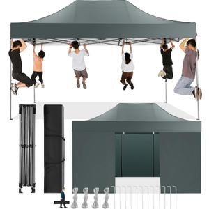 COBIZI 10x15 Pop Up Canopy with 4 Sidewall,Heavy Duty Canopy UPF 50+ All Season Wind Waterproof Commercial Outdoor Wedding Party Tents for Parties Gazebo with Carry Bag(10 x 15 ft Gray)