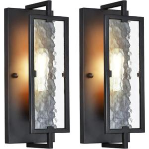 9MMML Black Wall Lamps Set of 2 - Modern Rectangle Wall Lights with Glass Shade,    Wall Sconces for Living Room, Bedroom, Entryway, Kitchen, E26 Base