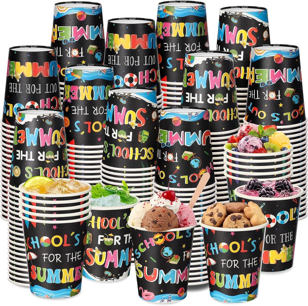 Qinyoung 60 Pcs School's out for Summer Cups End of Year Party Decorations 8 oz Disposable Drinkware 6 Designs for End of Academic Year Last Day of School 2026 Classroom Celebration