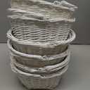 Barydat Small Wicker Basket with Handle Flower Girl Baskets Oval Willow Woven Braided Gift Basket for Weddings Picnic Baby Shower Home Garden Decor(6 Pcs,White,9" x 7" x 4")