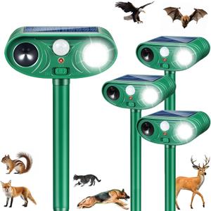 2026 Upgraded Solar Ultrasonic Animal Repeller Outdoor with Motion Sensor & LED Strobe Cat Repellent Outdoor Effective Dog, Deer, Raccoon, Squirrel Deterrent for Yard, Lawn, Garden 4 Pack