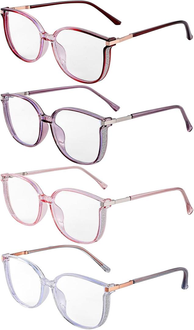 4 Pack Women's Bling Blue Light Blocking Reading Glasses, Fashion Readers with Portable Case, UV400 Protection (Mix Color)