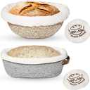 Sourdough Proofing Basket - Banneton Bread Proofing Basket, 9" Round & 10" Oval Cotton Rope Banneton Basket Set with Liners & Covers for Bread Baking (A2-Khaki/Grey)