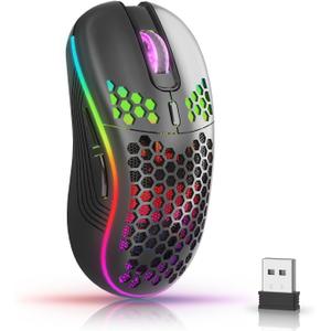 AVMTOM Wireless Mouse Wireless Gaming Mouse Rechargeable PC Mouse with RGB Backlit 6 Buttons Adjustable Ergonomic for Laptop, PC, Computer, Desktop, Notebook etc Gaming Mouse Wireless (Black)