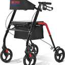Metro Mobility Rollator Walker with Seat for Seniors, Foldable Lightweight Rolling Walker, 8" Big Wheels for All Terrain, 300 lb. Weight Capacity, Red