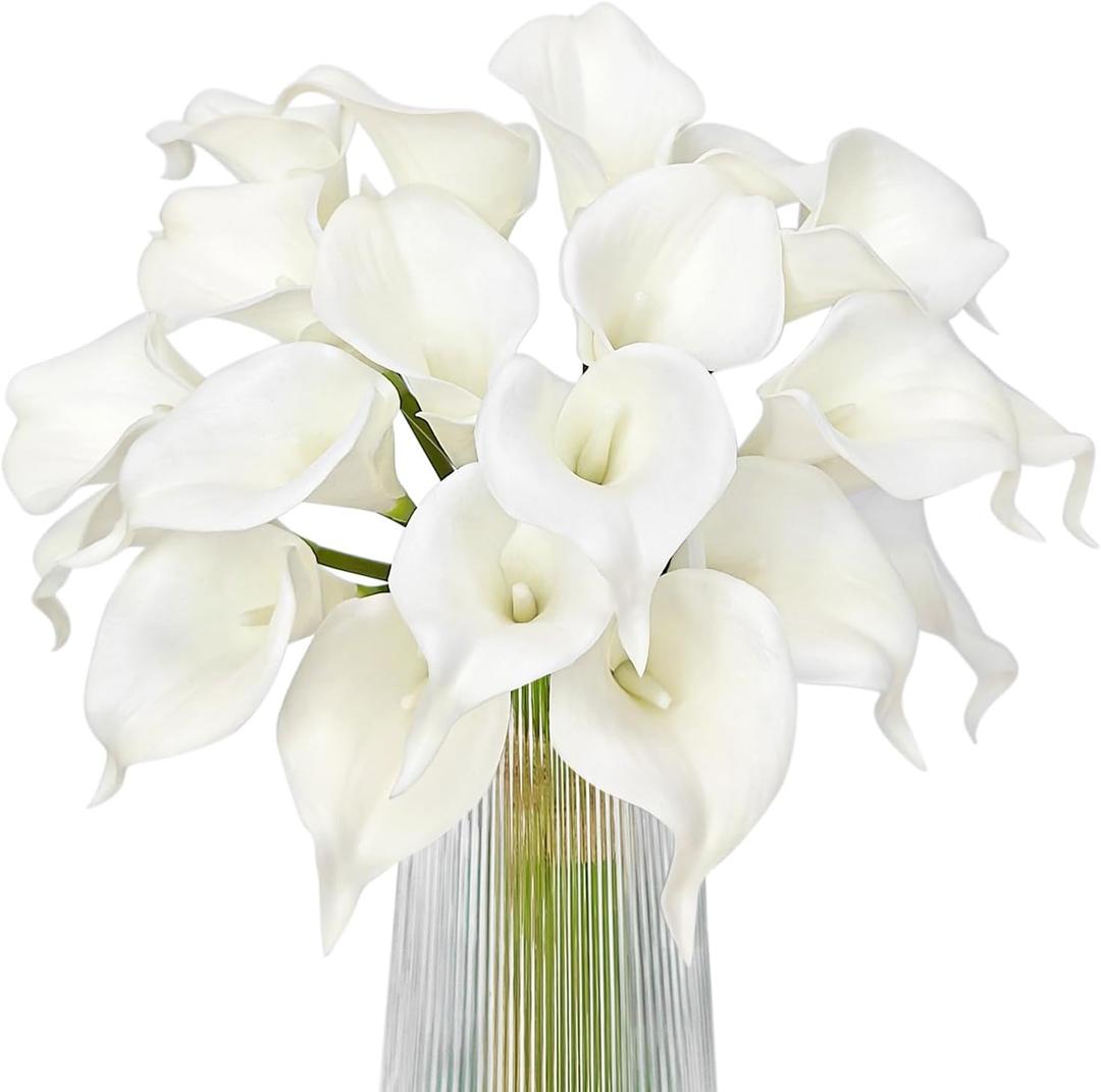 Letjolt White Calla Lily 20Pcs Artificial Flowers Bouquet for Wedding Bride Shower Blessing Gift Home Decoration Faux Calla Lilies Flower, 20 Pieces