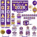 Graduation Decorations Class of 2026 Purple and Gold Graduation Decorations with Congrats Grad Banner,Backdrop,Porch Sign,Balloons,Hanging Swirls,Honeycomb Centerpieces,Box for Graduation Party Decor