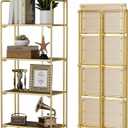 Crofy No Assembly Folding Bookshelf for Living Room, 4 Tier Gold Collapsible Book Shelf for Home Office, Portable Bookcase Storage Organizer