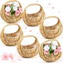 Taiyin 6 Pack Rattan Flower Girl Basket Half Moon Straw Wicker Basket with Handle 6.7" x 6.5" x 4.3" Ideal for Wedding Flower Girl, Picnic, Garden Storage and Home Decor (Nature)