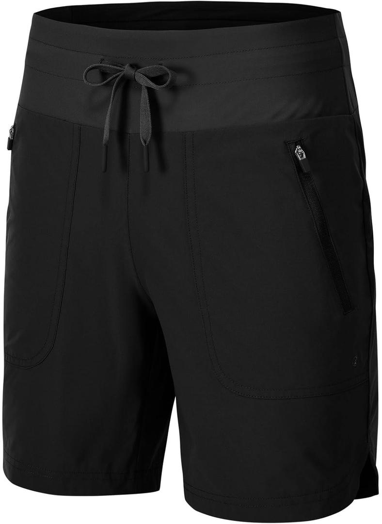 Rdruko Women's Swim Board Shorts with Liner 7" High Waisted UPF 50+ Beach Trunks Shorts (Large, Black)