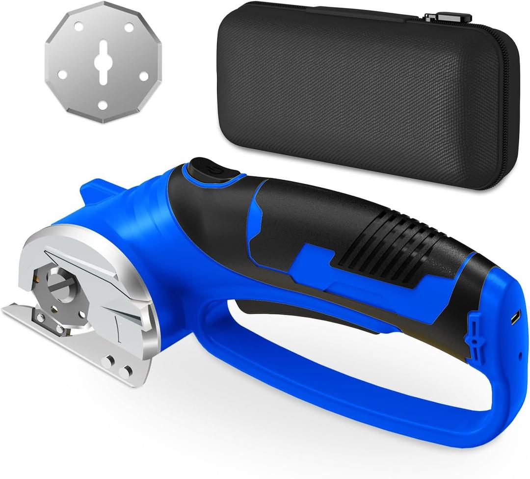 Cordless Electric Scissors, 4V Rechargeable Box Cutter & Cardboard Cutter with LED Light, Safety Lock - Rotary Cutter for Fabric, Leather, Plastic, Crafting, Sewing with Storage Box(Royal Blue)