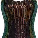 GRACE KARIN Sequin Tank Tops for Women Bustier Corset Top Sparkle Sexy Slim Camisole Sleeveless Party (Dazzling Black, L)