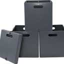Plastic Storage Cubes Bin, Foldable Cubby Cubes with Handles, Pack of 4
