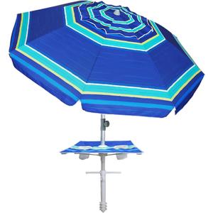 AMMSUN 7ft Heavy Duty High Wind Beach Umbrella with sand anchor, Built-in Table Tray Vent Tilt Pole, UPF 50+ Windproof Portable Outdoor Umbrellas Carry Bag for Patio Garden Pool Backyard stripe