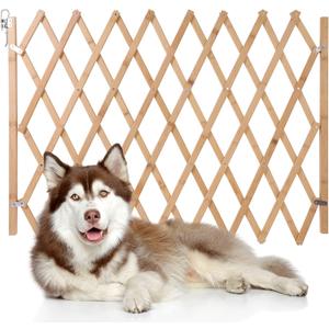 Hoomall Retractable Dog Gate Expandable Dog Fence Wooden Screen Door Accordion Gates Portable for Doorways Pet Gate Pet Safety Patio Garden Lawn