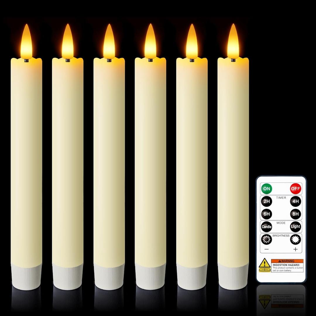 7 Inches Flameless Taper Candles with Remote Timer, Real Wax Ivory Short Led Candlesticks, 3D Wick Light Battery Operated Candlesticks for Christmas Home Wedding Table Decor, 6 Pcs