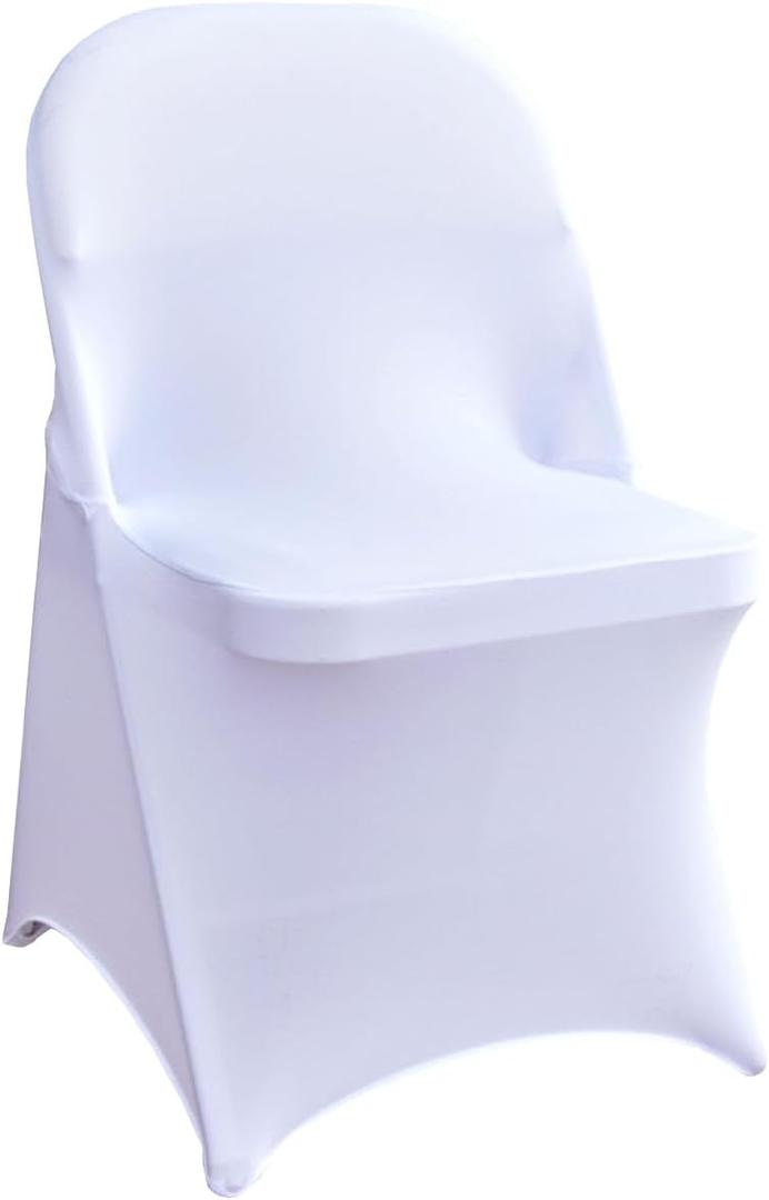 White Spandex Folding Chair Covers 50 Pack Universal Seat Covers for Chairs Slipcovers Protector Fitted Elastic Stretch Chair Covers for Party Wedding Banquet Birthday Event Decoration