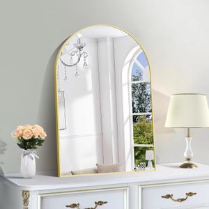 Gold Bathroom Mirror, Arched Bathroom Mirror with Metal Frame, Wall Mounted Mirrors Decor Modern Dresser Mirror for Bedroom Living Room Entryway (20x28inch)