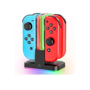 Switch Controller Charger for 4 Joycons with 9 RGB Light Modes, Joy con Charger Stand with LED Indicators, Switch Charging Dock Station for Joycon Charging (Not for Joycon 2)