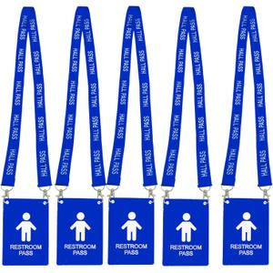 Hall Pass Lanyards with Large Card Passes, Unbreakable School Classroom Passes Set for Teacher Parents (Blue)