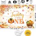 MEHOFOND 7x5ft Thanksgiving Birthday Backdrop, Our Little Turkey is Turning One Birthday Banner, Fall Pumpkin Maple 1st Party Decorations, Autumn Turkey First Birthday Party Decor Photo Props