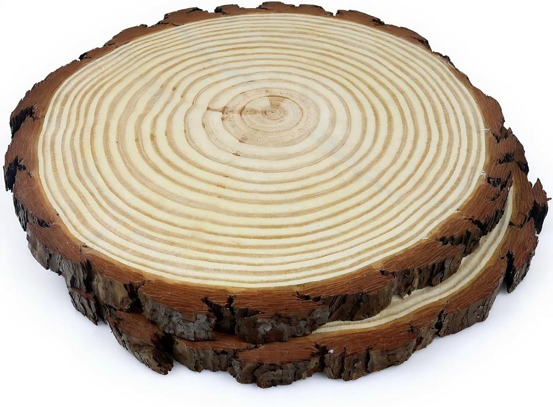 Large Wood Slice Rounds, Natural, 11-12 Inch Diameter, Set of 2, for Wedding Centerpieces, Event Table Decor, Rustic Home Display