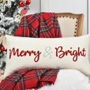 Nice Merry and Bright Christmas Decor Cotton Burlap Decorative Rectangle Throw Lumbar Waist Pillow Case Cushion Cover for Couch Living Room 12X24 inches