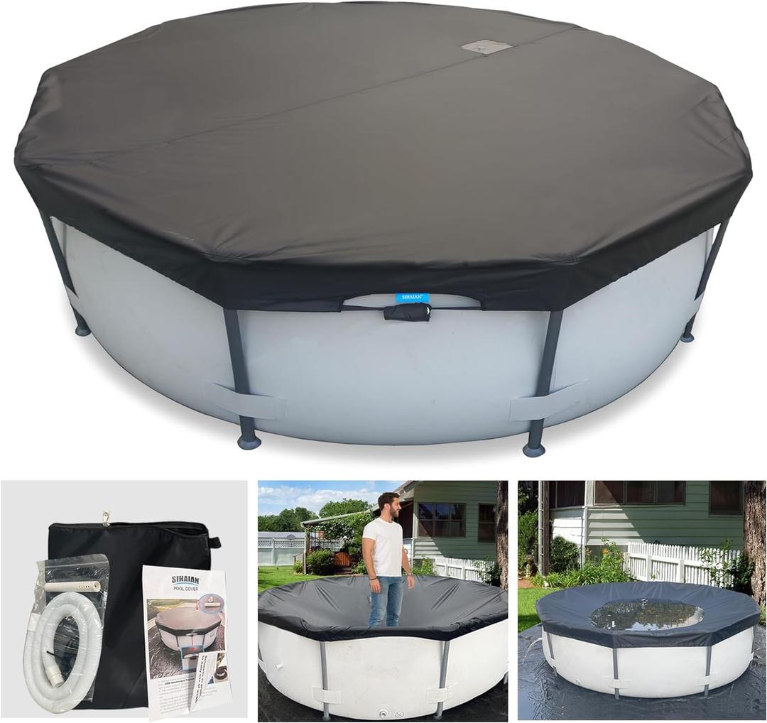 14 Ft Pool Cover, with Automatic Drain Round Pool Cover, One-Piece Quick Installation and Removal Above Ground Pool Cover, Preventing Waterlogging, UV Protected Solar Swimming Pool Cover (14Ft, Black)