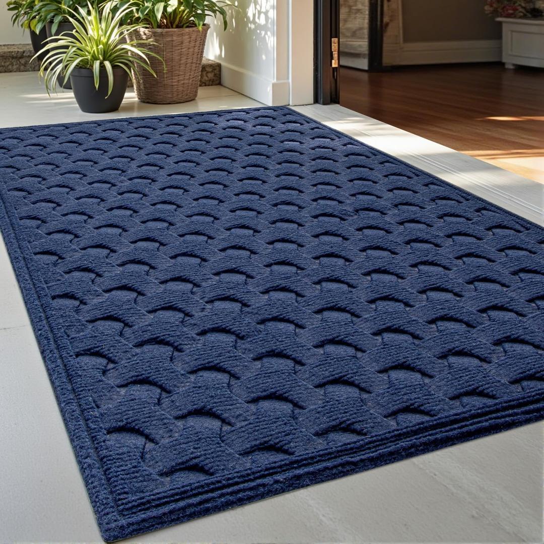 DEXI Front Door Mat Outside Entrance, 2x3 ft Non Slip Entry Doormat Dirt Trapper with Rubber Back, Low Profile Ultra Absorbent Welcome Mats for Inside House Home Patio Entryway, Navy Blue