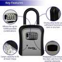 Box for Keys with Code, Portable Shackle Key Safe, 4-Digit Combination Lock, Weather-Resistant Key Lock Box for Outside Doors & Gates, Gray