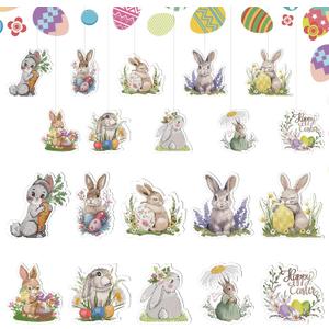 Amyhill 30 Pcs Easter Bunny Ornaments Set Acrylic Happy Easter Hanging Decoration Classic Bunny Egg Basket Spring Ornaments for Tree with Rope for Crafts Holiday Party Favor Supplies