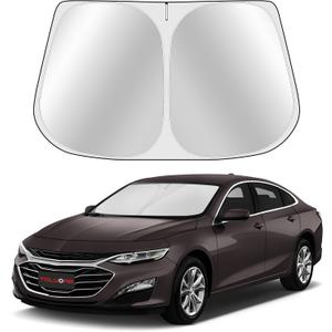 Custom Fit Windshield Sun Shade for Malibu 2016-2025 - Full Coverage, 210T Reflective Fabric, Double-Layer Design - Blocks 99% UV Rays, Keeps Car Cool, Easy to Install and Store
