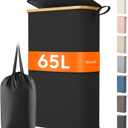 Lifewit 65L Slim Laundry Hamper with Lid, Narrow Laundry Basket with Removable Bag & Bamboo Handles, Fodable Thin Dirty Clothes Hamper for Laundry Collapsible Bin for Bathroom Bedroom Dorm, Black