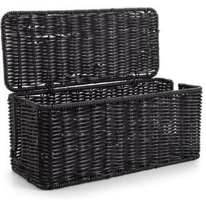 Handmade Cable Management Box Black, Imitation Rattan Cord Organizer Cord Hider Box, Desk Cord Management Box to Hide Cords and Power Strip L12.5 W5.2 H5.5