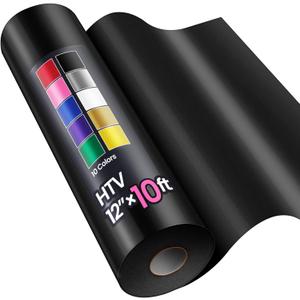 12" x 10ft Heat Transfer Vinyl HTV Rolls Black, Sooez HTV Vinyl for T-Shirt, Iron on Vinyl, Easy to Cut & Weed for DIY Heat Vinyl Design