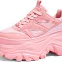 LUCKY STEP Women's Rhinestone Chunky Sneakers Breathable Lace-Up Platform Walking Sneakers Fashion Casual Dad Shoes (9)