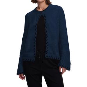 Cakulo Womens Cropped Cardigan Sweaters Bell Sleeve Trendy Fall Chunky Knit Cardigans 2025 Open Front Sweater Coats (Blue, XL)