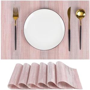 Leetaltree Misty Rose Placemats Set of 4 - Heat Resistant Non-Slip Place mats for Dining Table, Washable Durable PVC Vinyl Woven Table Mats（Misty Rose, 4）
