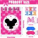 Cute Mouse Birthday Party Decoration Game, pin The Bow on The Mouse with 24 Stickers, Pink Poster Party Favors,Kids Games,Party Games (Pink)